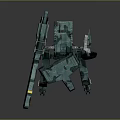 Green Mechanical Robot Character With Four Legs And Weaponized Worn Metal Structure