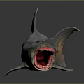 Gray Shark With Open Red Mouth And Reflective Surface On Dark Background 3d model