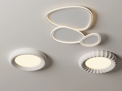Illuminated Ceiling Lights Different Designs Round Three Irregular Shapes Wavy Edge On Light Wall 3d model