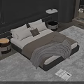 Elegant Modern Double Bed with Black Headboard Gray Bedding Nightstands Table Lamps Rug and Magazine