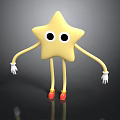 Yellow Star Cartoon With Big Eyes Arms Legs White Gloves Red Shoes On Black Background
