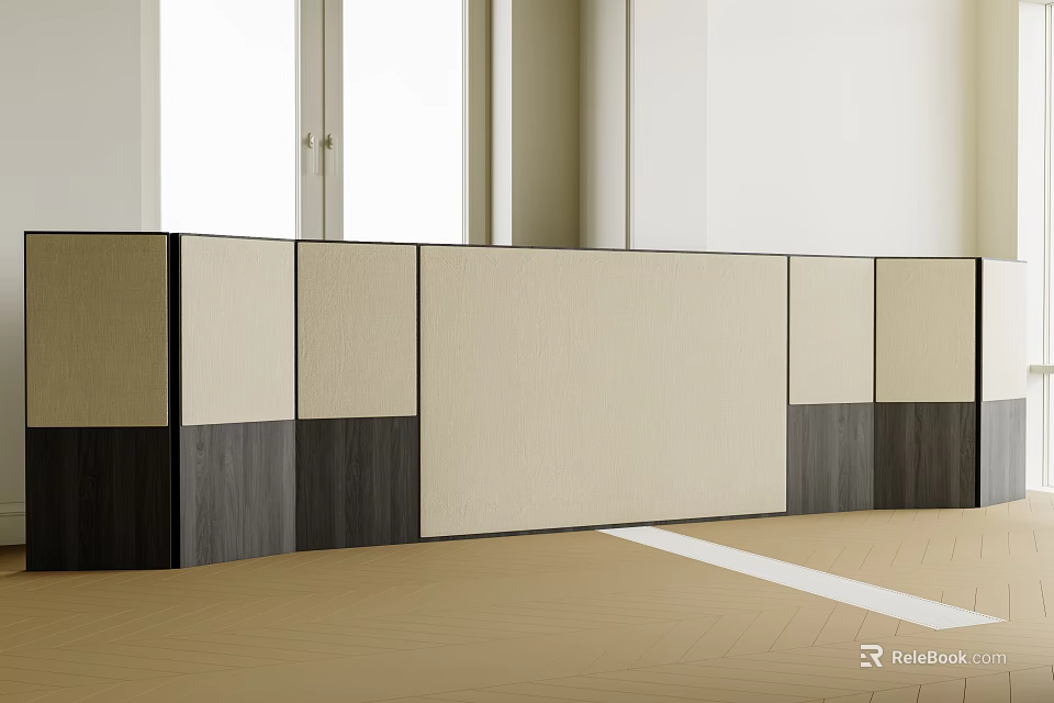 Modern Bedroom Accent Wall Design With Paneled Beige And Dark Brown Wood Panels 3d model 