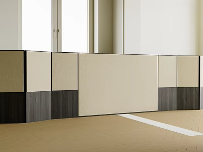 Modern Bedroom Accent Wall Design With Paneled Beige And Dark Brown Wood Panels 3d model