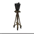 Ornate Medieval Iron Throne Decorative Piece On Wooden Tripod Stand