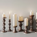 Candle Holders with Lit White Candles and Brown Twisted Pattern Bases for Home Decor