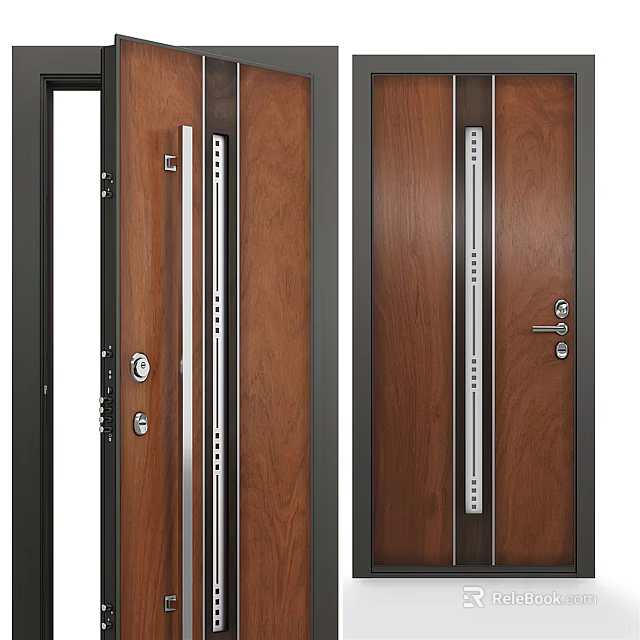 Modern Wooden Hinged Door Design With Metal Handles And Glass Panel Options 3d model 