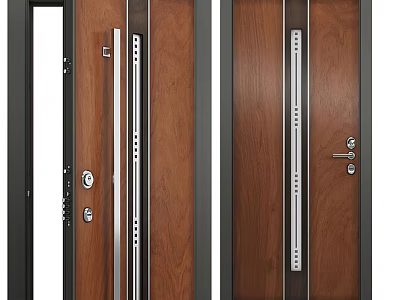 Modern Wooden Hinged Door Design With Metal Handles And Glass Panel Options 3d model