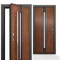 Modern Wooden Hinged Door Design With Metal Handles And Glass Panel Options