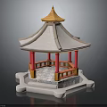 Traditional Chinese Pavilion Architecture With Classic Roof Red Pillars Stone Base And Railings