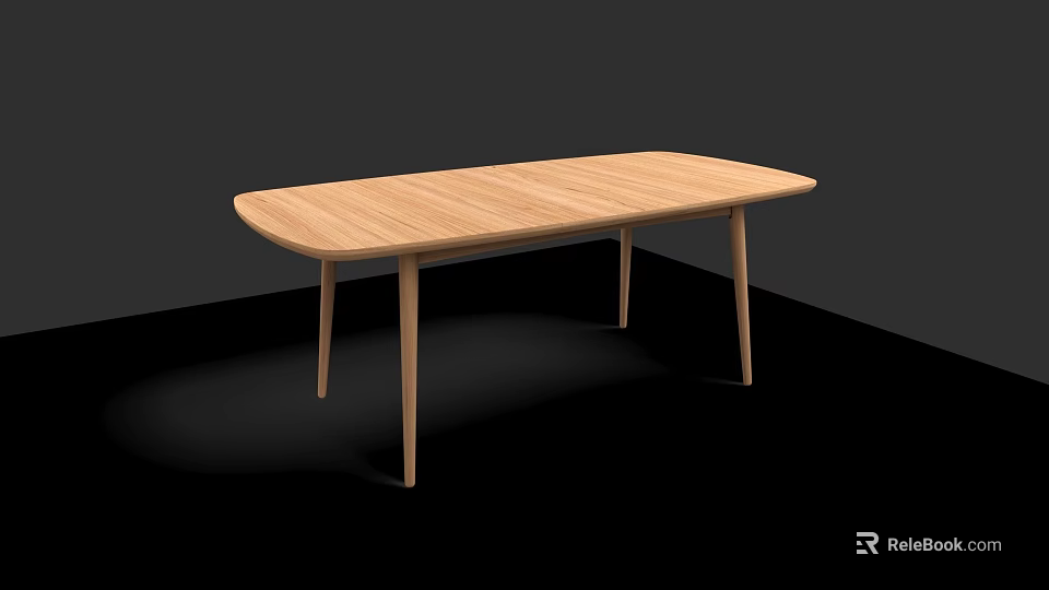 Modern Wooden Dining Table With Rectangular Top And Slender Legs Design 3d model 