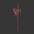 Ancient Decorative Weapon With Long Metal Shaft And Ornate Blade Design