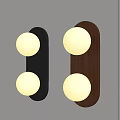Two Modern Wall Sconces with Round White Shades and Black Walnut Bases 3d model