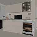 Modern Kitchen Interior Design With Light Countertop Cabinets Refrigerator Dishwasher And Brown Leaf Floor Tiles