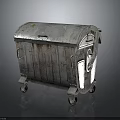 Old Metal Trash Bin With Lid And Wheels Weathered Surface Rusty Details 3d model