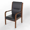 Four Stylish Office Chairs With Black Leather Seats Wooden Armrests And Legs Classic Design