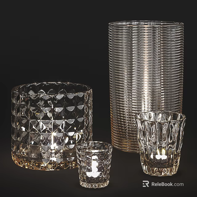 Elegant Glass Candle Lamp With Cut Diamond Pattern And Different Sizes For Home Decor 3d model 