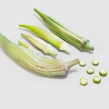 Fresh Green Okra Vegetables Sliced and Whole Arranged on White Background