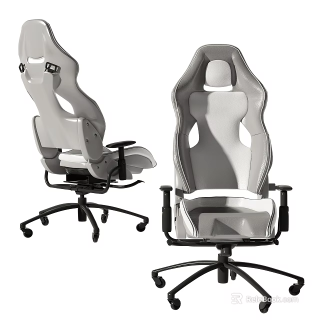 White Ergonomic Office Chair With Adjustable Armrests And Swivel Wheels 3d model 