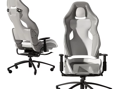 White Ergonomic Office Chair With Adjustable Armrests And Swivel Wheels 3d model