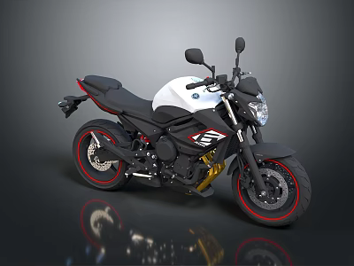 Modern White and Black Motorcycle with Red Rimmed Wheels Golden Shock Absorbers and Black Seat 3d model