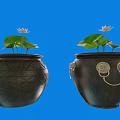 Decorative Aquarium Jars with White Water Lilies Lotus Leaves Geometric Patterns and Metal Handles