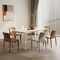 Modern Minimalist Dining Table Set With White Rectangular Top And Brown Gray Chairs 3d model