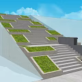 Modern Staircase Design With Green Plants And LOGO On Urban Structure