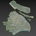 Satellite Image of Regional Area Showing Coastline Boundary Lines Terrain and Road Network