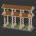 Double Story Architectural Brick Model With Red Roof White Columns Green Vines And Small Trees