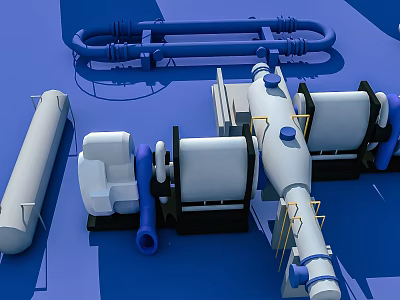 Industrial Facility Equipment Setup With Pipes Tanks And Various Mechanical Components 3d model