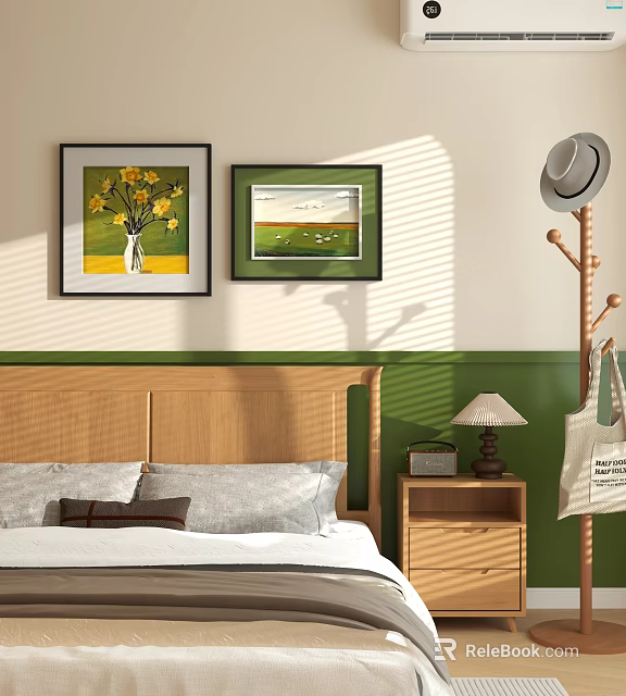 Oil Paintings Of Yellow Flowers In Vase And Green Field Sheep For Bedroom Wall Decor 3d model 