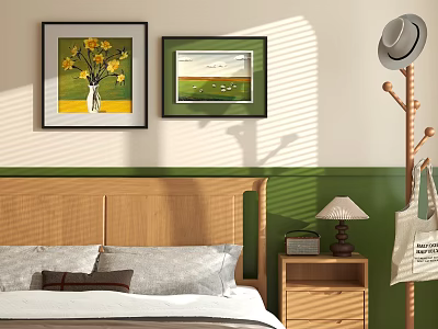 Oil Paintings Of Yellow Flowers In Vase And Green Field Sheep For Bedroom Wall Decor 3d model