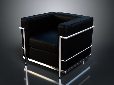 Modern Black Leather Upholstered Chair With Sleek Metal Frame And Square Design 3d model
