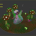 Magical Fairy Sitting On Stone With Red White Spotted Mushrooms And Green Grass