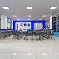 Modern School Classroom With Comfortable Desks Chairs Large Interactive Screen And Bright Windows