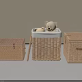 Three Woven Rattan Storage Baskets with Teddy Bear in Middle for Home Organizing