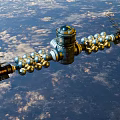 Orbiting Space Station Structure With Solar Panels And Earth Background