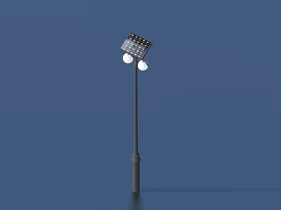 Solar Powered Outdoor Lamp Post With Panel And Two Round Bulbs 3d model