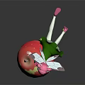 Pink Haired Fairy with Green Dress and Wings on Red Apple with Yellow Spots