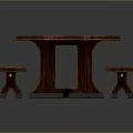 Modern Dark Wood Grain Wooden Table With Two Tier Structure And Minimalist Design