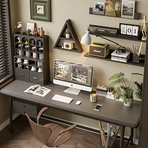 Study desk bookshelf ornaments combination 3d model