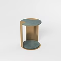 Modern Round Two Tier Side Table With Light Blue Surfaces And Brown Metal Base 3d model