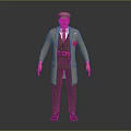 3D Male Character Figure Wearing Beige Long Coat Brown Vest Red Badge And Hat