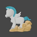 Cute White Cartoon Pony With Blue Mane Wings Standing On Yellow Cloud