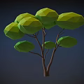 Low Poly Style Tree With Green Leaves And Brown Trunk On Dark Blue Background