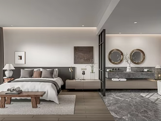 Quiet Guest Room Homestay Guest Room Toilet Double Bedside Table Mirror Bathtub Basin Cabinet Bed End Stool 3d model