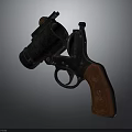 Classic Vintage Revolver With Wooden Grip And Metal Frame Design Details