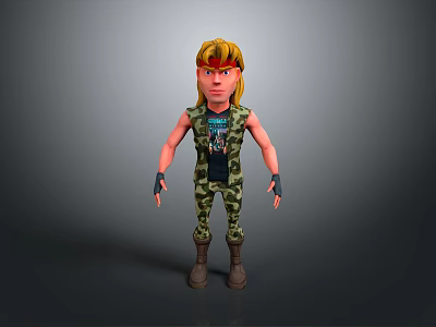 3D Character Man With Blonde Hair Camouflage Pants Black Vest And Brown Boots 3d model