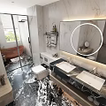 Modern Bathroom Interior Design With Marble Countertop Double Sinks And Large Mirror