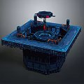 Sci-Fi Platform Structure With Circular Central Core And Orange Pipes Blue Tech Details Control Tower
